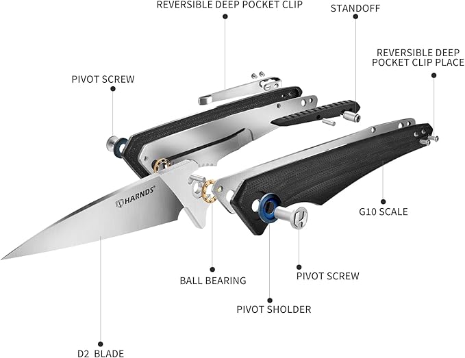Qingluan Folding Knife with Pocket Clip, D2 Steel Blade 3.54'' and G10 Handle Outdoor Adventure knife EDC Camping Knife (Black)