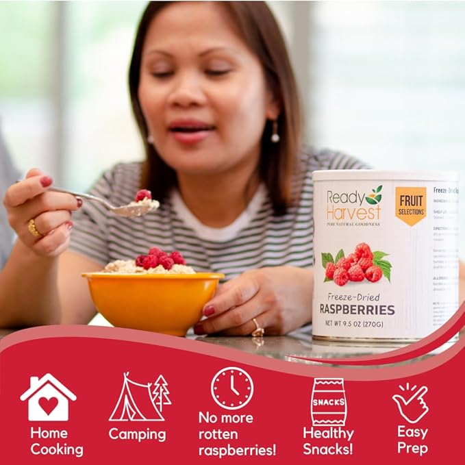 Ready Harvest Freeze Dried Food - Raspberries | Emergency Snacks | Long-Term Storage | #10 Can | 30-Year Shelf Life | Cans Filled to the Top