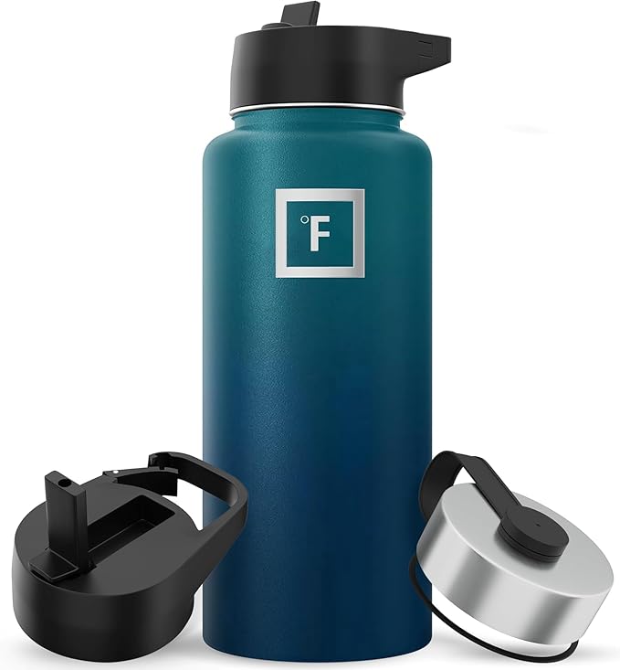 IRON °FLASK Camping & Hiking Hydration Flask with 3 Lids - Stainless Steel, Double Walled & Vacuum Insulated Water Bottle - Leak Proof & BPA Free 32 Oz