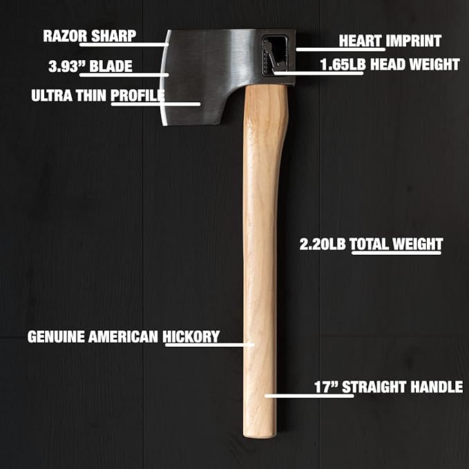 Queen of Hearts Throwing Axe: World Axe Throwing League Premium Competition Throwing Axe, WATL Throwing Hatchet with Round Hickory Wooden Handle (Square Handle)