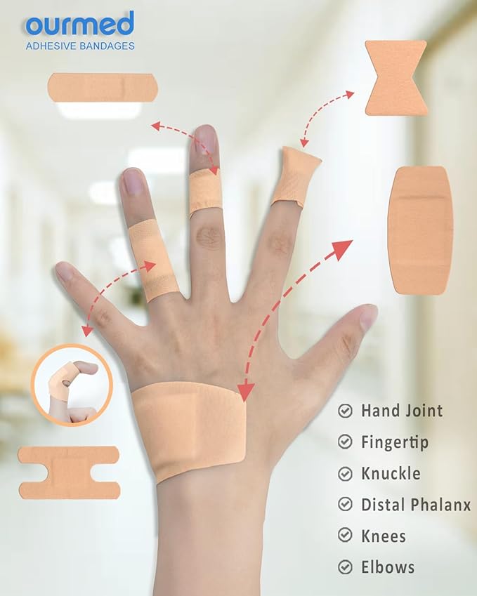 Flexible Assorted Bandages Variety Pack 100 Pieces, Fingertip Bandages for First Aid, Slight Cuts, Scrapes, Abrasion & Wounds Care,Strong Hold for 24 Hours, Non-Latex