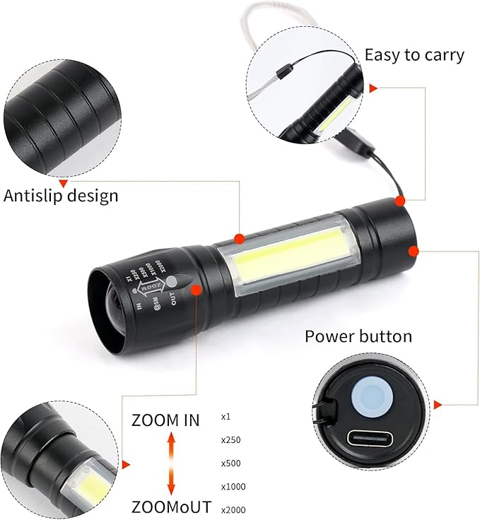 10 Pack LED Rechargeable Flashlight, Super Bright Small MiniCamping Flashlights Zoomable Beam, Convenient USB C Charging for Camping Hiking Outdoor Home Emergency (Style 6)