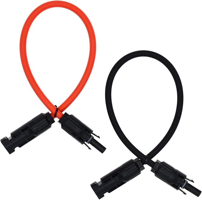 1 Pair Black + Red 10AWG(6mm²) Solar Panel Extension Cable Wire Connector Solar Adaptor Cable with Female and Male Connectors (1 FT-2)