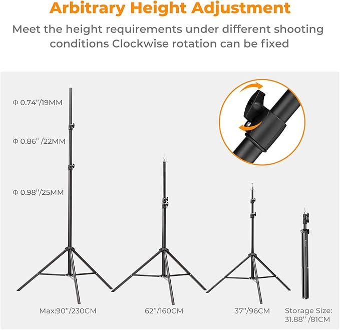 K&F CONCEPT Light Stand for Photography, 7.5ft/2.3M Portable Extendable Photo Video Tripod Stand, Lighting Tripod with 1/4" Screw for Lighting/Strobe Light/Webcams/Cameras/Softbox, with Storage Bag