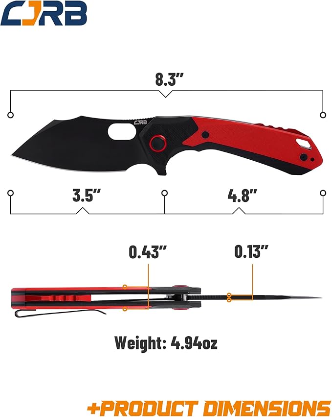CJRB Folding Pocket Knife Caldera (J1923) AR-RPM9 Powder Steel Red G10 Handle for Men EDC Camping Hiking Outdoor