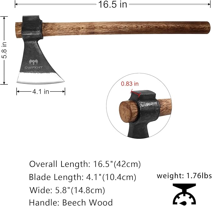 16.5" Throwing Axe, 2 Pack Throwing Axes and Tomahawks with High Carbon Steel & Beech Wood Handle, Well Balanced, Great for Axe Throwiing Game, Recreationb and Competition