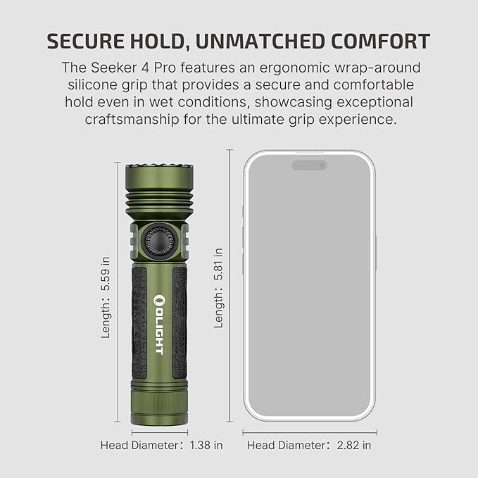 OLIGHT Seeker 4 Pro Rechargeable Flashlights, 4600 Lumens High Powerful Bright LED Light with USB C Holster, Waterproof IPX8 for Emergencies, Camping, Searching (OD Green)