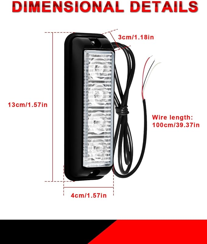 YM E-Bright 2-Pack Red Blue Dual Colors 4 LED Car Flash Light DRL Truck Warning Caution Emergency Construction Strobe Light DC 12V-24V