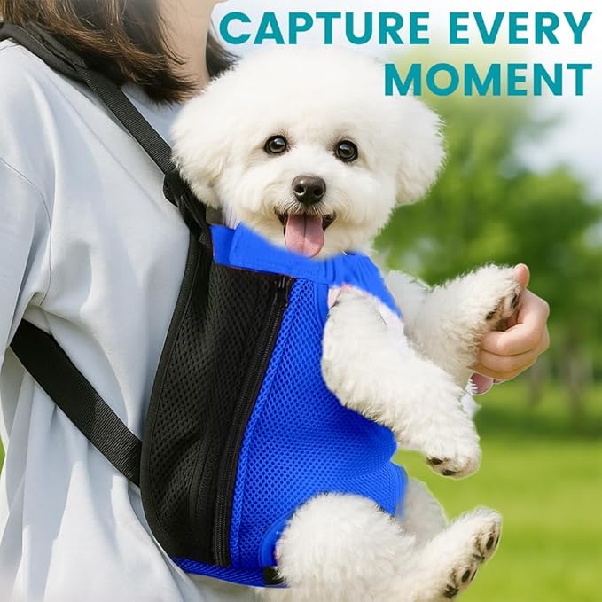 Dog Backpack Carrier, Adjustable Pet Front Carriers, Legs Out Carrying Sling Travel Bag for Small Medium Dogs 4-7 Lbs, Soft Wearable Puppy Chest Carry Backpacks for Walking/Hiking/Camping/Traveling