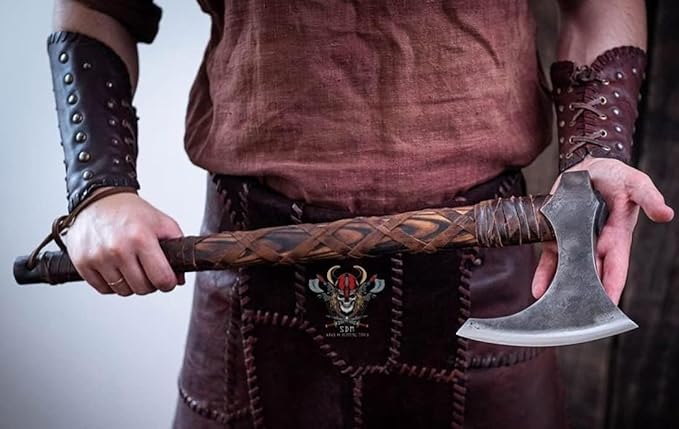 Forest Hunting| Viking Axe Real of Custom Handmade ax Medieval Axes Costume for Men Camping ax 27'' Ashwood Handle and 3.5lbs Leather Sheath Viking Gifts Men (Ragnar Lothbrok Axe)