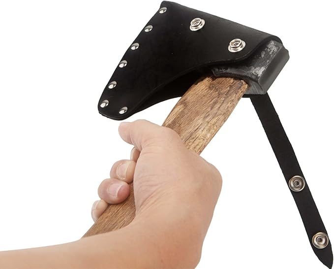 Pack of 1 Black Leather Hatchet Sheath Axe Adjustable Button Cover Camper Axe Head Protector Tool Lumberjack Outdoors Essentials