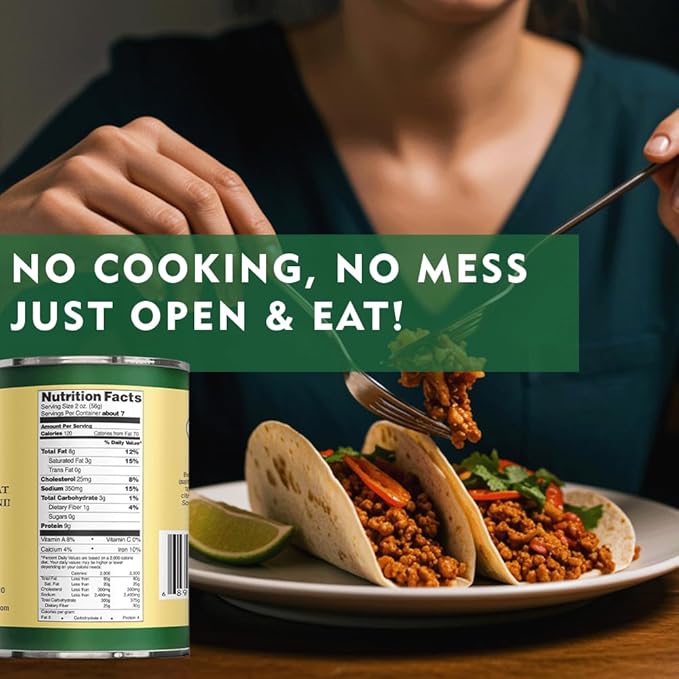 Werling & Sons Taco Beef Filling 14.5 Oz – Fully Cooked, Heat & Serve | Premium Shelf-Stable Canned Meat | For Everyday Meals, Emergency Food Storage, Camping, Survival, Prepping & Quick Meals | Made in USA | 5-Year Shelf Life | Pack of 12