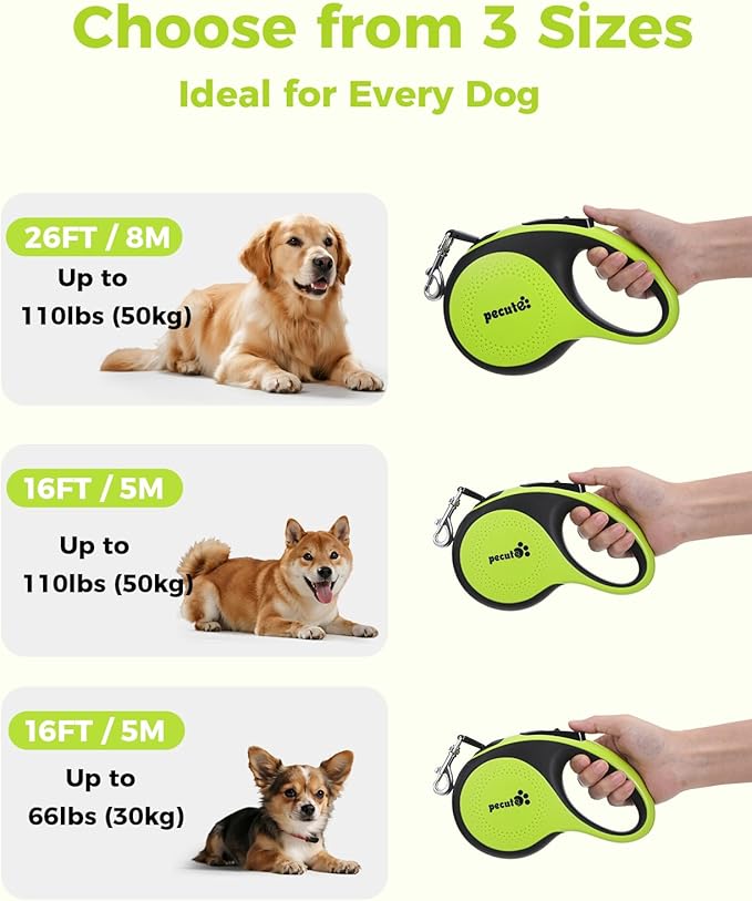 Retractable Dog Leash with Flashlight, 26ft Heavy Duty Retractable Pet Leash with Light, One-Button Control, Anti-Twist Protection, Reflective Leashes for Medium Large Pets Dogs Up to 110 lbs