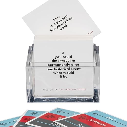 TableTopics Past Present Future Question Card Game - 135 Thought-Provoking Conversation Starter Cards for Adults to Learn More About Friends & Family, Dinner Party or Ice Breaker Game