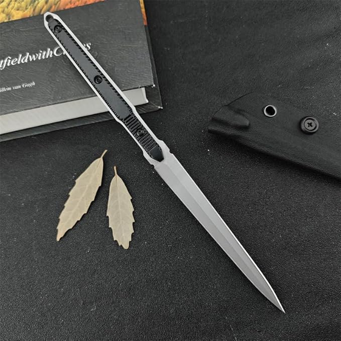 9.5in Tactical Fixed Blade Knife with Kydex Sheath,8Cr13Mov Steel Blade Aluminum Handle,Outdoor Survival Camping Fishing Hunting Knife Cutting Tool, Best Gifts for Men (Silver)