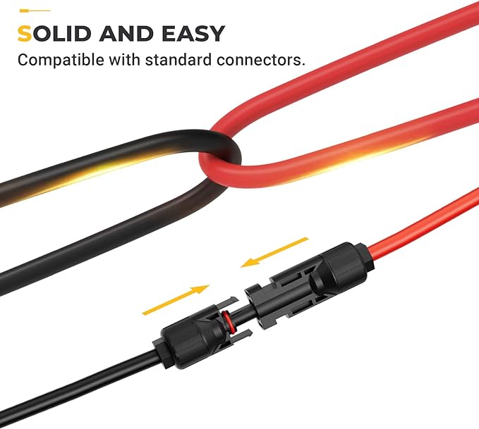 BougeRV 10 Feet 10AWG Solar Extension Cable with Solar Connector on Both End with Extra Pair of Connectors Solar Panel Adaptor Kit Tool (10FT Red + 10FT Black)