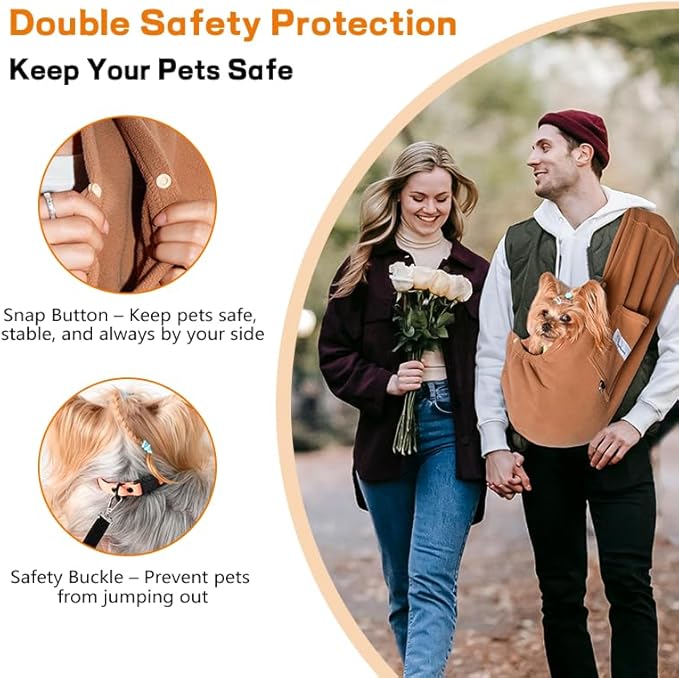 Dog Sling Carrier for Cats and Small Dogs – Hands Free Pet Sling with Adjustable Safety Strap & Buckle, Soft Cat Sling Carrier for Snuggling, Portable Dog Carrier Sling (Large, Khaki)