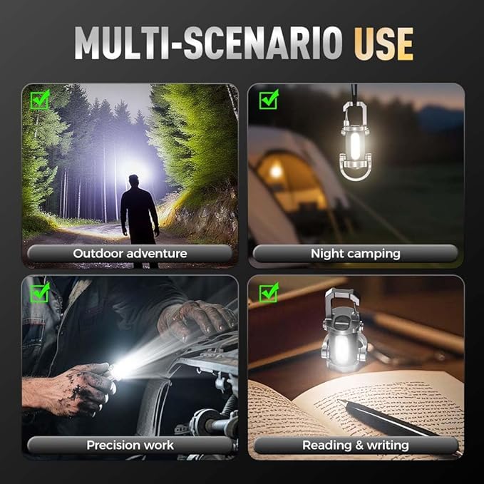 2 Pieces Rechargeable Keychain Flashlights, Multifunction Waterproof Keychain Flashlight with 7 Light Modes, Mini Compact Pocket COB Light for Night Working, Running, Walking, Camping, Fishing, Hiking