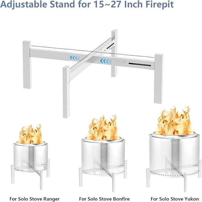 Firepit Stand for Solo Stove Accessories Bonfire Ranger Yukon and Other from 15 to 27 inch Fire Pit Adjustable Stainless Steel Outside Solostove Fireplace Patio Camping Backyard Parts