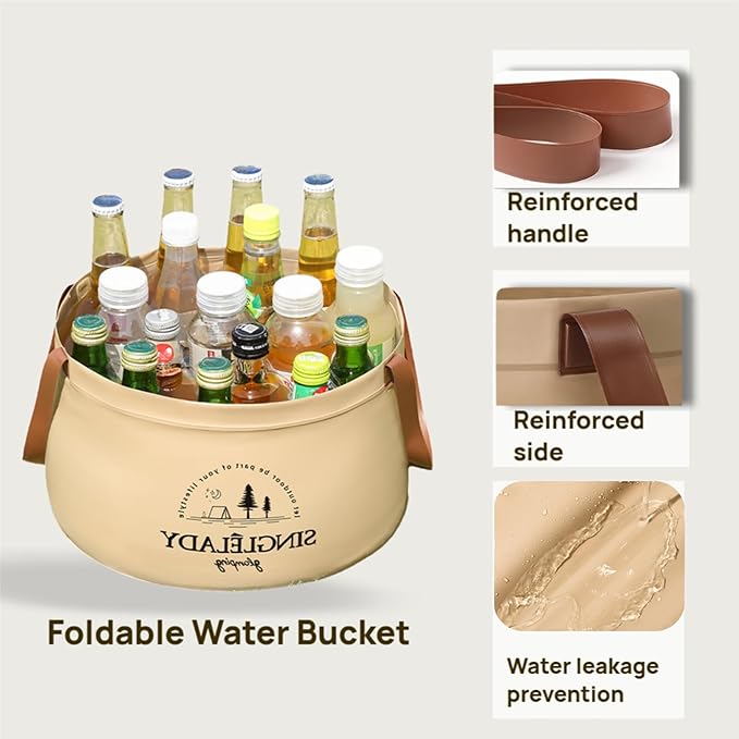 New Collapsible Travel Basin, Portable Leakproof Collapsible Bucket with Handle, Multifunctional Lightweight Foldable Water Bucket Bag for Outdoor Camping, Cleaning, Laundry & Foot Soaks (12L)
