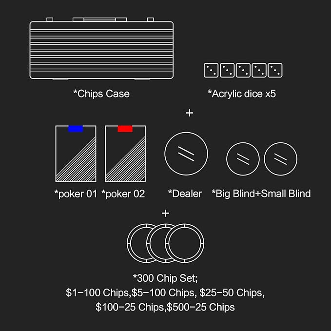 14 Gram Clay Poker Chips Set Texas Hold’em 300PCS Poker Chips Set Numbered Chips with High-End Chip Case and Poker Accessories for Blackjack Poker Games (B 300 PCS)