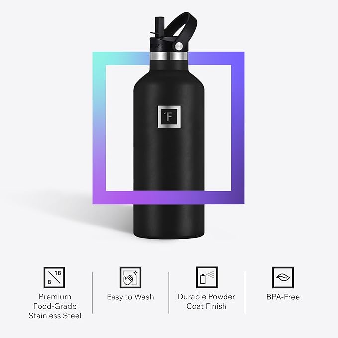 IRON °FLASK Camping & Hiking Hydration Canteens - 3 Lids (Narrow Straw Lid) Leak Proof Vacuum Insulated Stainless Steel - Hot & Cold Double Walled Sports Water Bottle - Lavender, 24 Oz