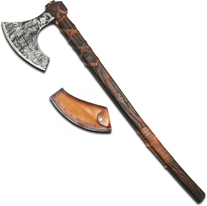 Qepaa Crafts® Handmade Viking Axe – 38" Two-Handed Bearded Norse Axe with Sheath – Forged Steel Berserker Hatchet for Throwing, Chopping, Camping, Gifting(THA)