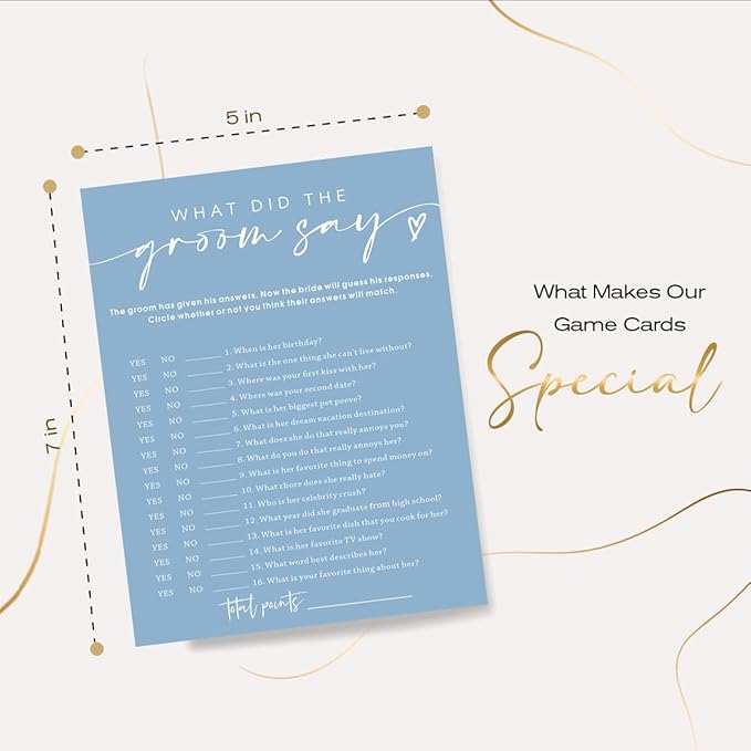 Bridal Shower Games Cards, What Did the Groom Say, Bridal Shower Games 25 Guests, Engagement Party Wedding Games for Guests, Minimalist Blue Wedding Party Supplies - B12