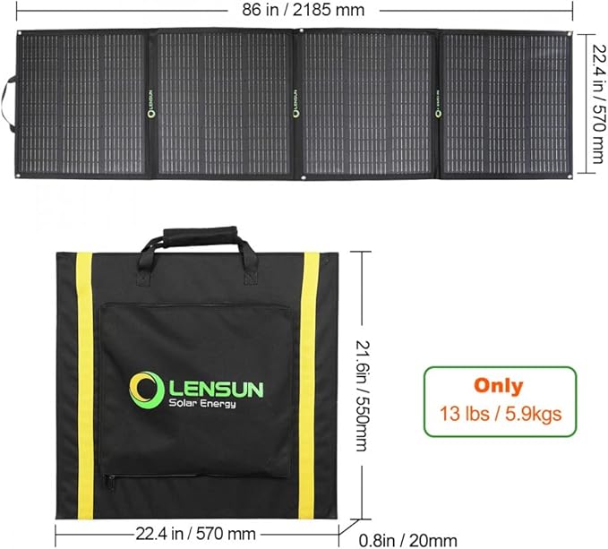 LensunSolar 200W Foldable Solar Panel with Innovative Leg Support to get Maximum Performance,Charge for (Goal Zero) Power Station,Solar Generator,Camper