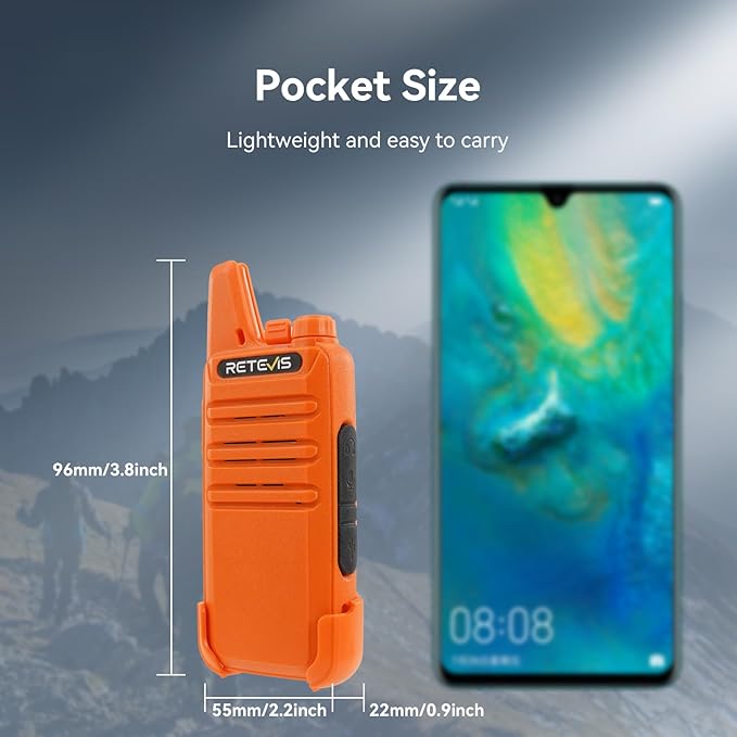 Retevis RT22 Rechargeable Walkie Talkies, Long Range Two Way Radio for Adults, Portable Handheld Radio, Voice Activated, Emergency Alarm, Upgraded Type-C Charing, Outdoor Hiking Travel(4 Pack, Orange)