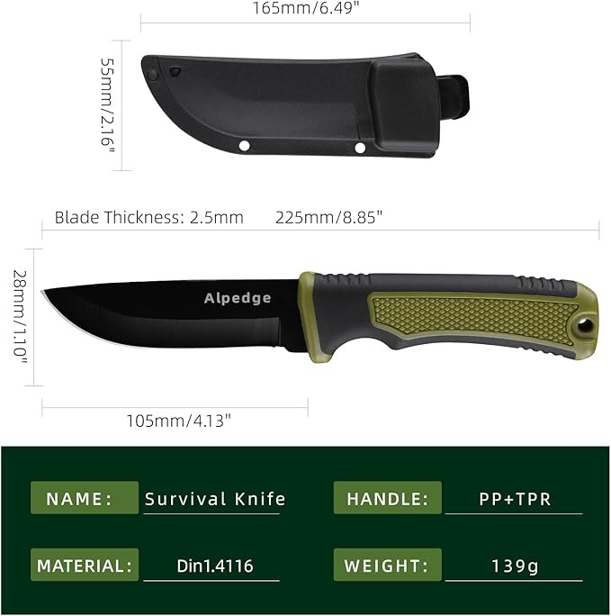 Professional Tactical Knife with 360° Rotating Belt Sheath | Premium German DIN 1.4116 Steel Blade with Non-Stick Coating | Heavy-Duty Fixed Blade for Survival, Camping, Hunting