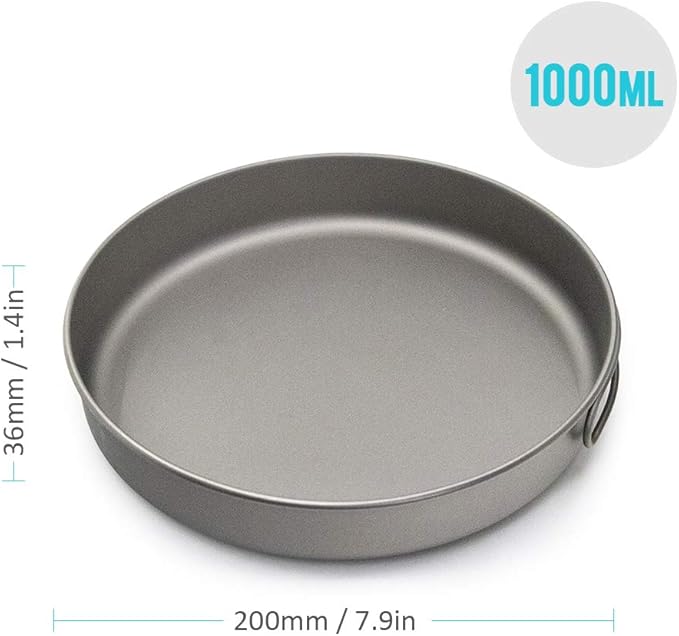 Lixada Ultralight Titanium Frypan Outdoor Camping Hiking Picnic Cooking Frying Pan 750/1000ML with/Without Handle