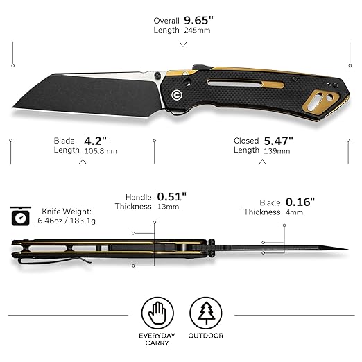 CIVIVI Buster FG Large Pocket Knife, Superlock Folding Knife for Men Women with 4.2" Nitro-V Blade G10 Handle, Designed by Snecx Tan C24052-1 (Black)