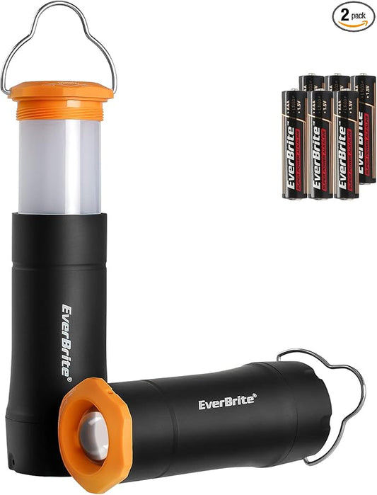 EverBrite 2-in-1 Mini Lanterns and Flashlights with 3 Modes, 2 Pack Portable Outdoor LED Zoomable Torches, Camping Essentials for Hurricane, Hiking, Night Walking, Emergency