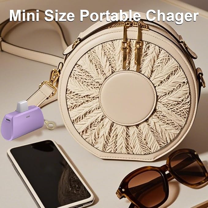 WAVYPO Keychain Portable Charger 2500mAh, USB-C Cell Phone Portable Power Bank, Compatible for iPhone 16/15/15 plus/15 pro/15 pro Max/Android/Samsung/Moto/LG (Purple)