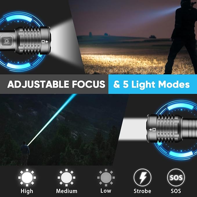 NAKCNM Rechargeable Flashlight High Lumens 2000, 5 Modes Small Powerful Super Bright Flashlights LED Strong Pocket Flash Light USB C with Clip for Home,Camping(2 Pack)