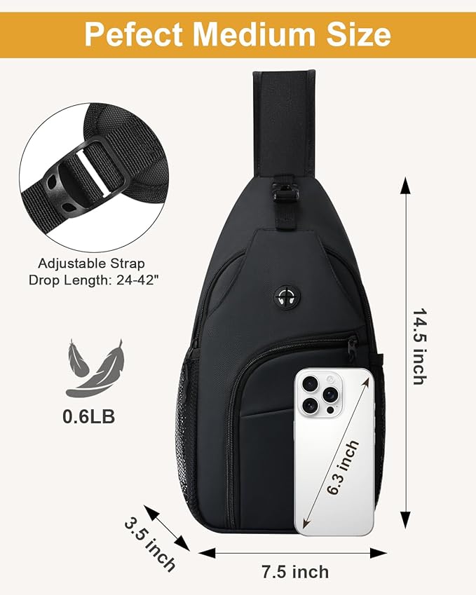 Crossbody Bags for Women Man Waterproof Sling Bag Backpack Trendy Casual Cross Body Bag with Convertible Shoulder Strap Chest Bag for Camping Hiking Travel Essentials (Coating Black, Medium)