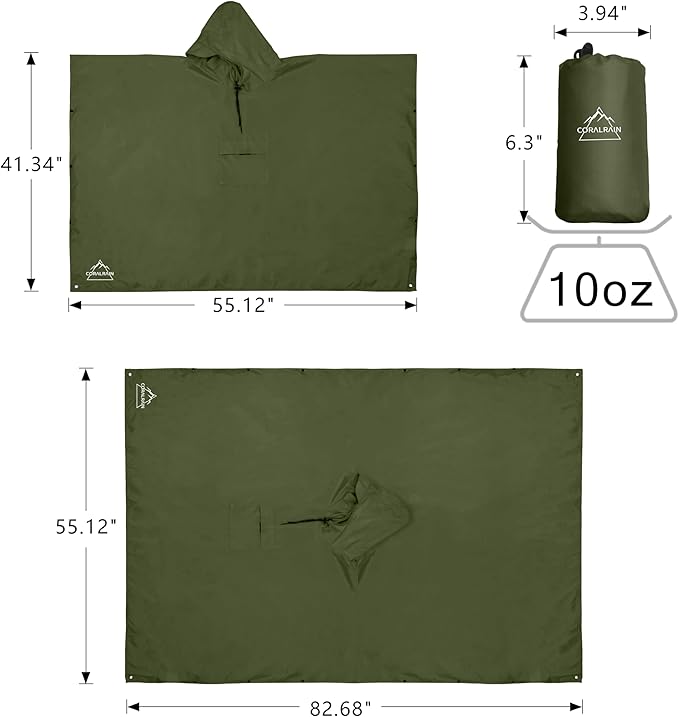 Coralrain Hooded Rain Poncho Lightweight Waterproof Unisex Raincoat Jacket with Pocket for Men Women Adult