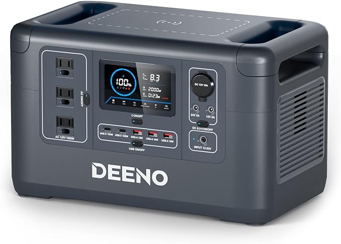 Portable Power Station, 1036Wh LiFePO4 Battery, 1500W Continuous Power, Solar Generator for Emergency Backup, Home, Camping, RVs, and Off-Grid Use – Fast Charging & Multi-Device Support DEENO X1500