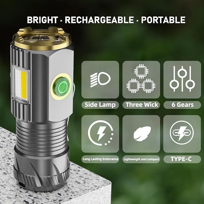mini LED Flashlight with Magnetic Base and Side Clip, 6 Modes, high Brightness Small Flashlight, IPX6 Waterproof, is The Best Small Flashlight for Camping, Travel, and Emergency situations