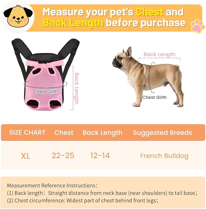 Inspack Dog Backpack Carrier/Cat Carrier, Adjustable Pet Front Carriers Travel Bag for Puppy Medium Dogs, Legs Out, Soft Ventilated Doggie Chest Carry Backpacks for Hiking/Camping, 10-16 lbs, Pink