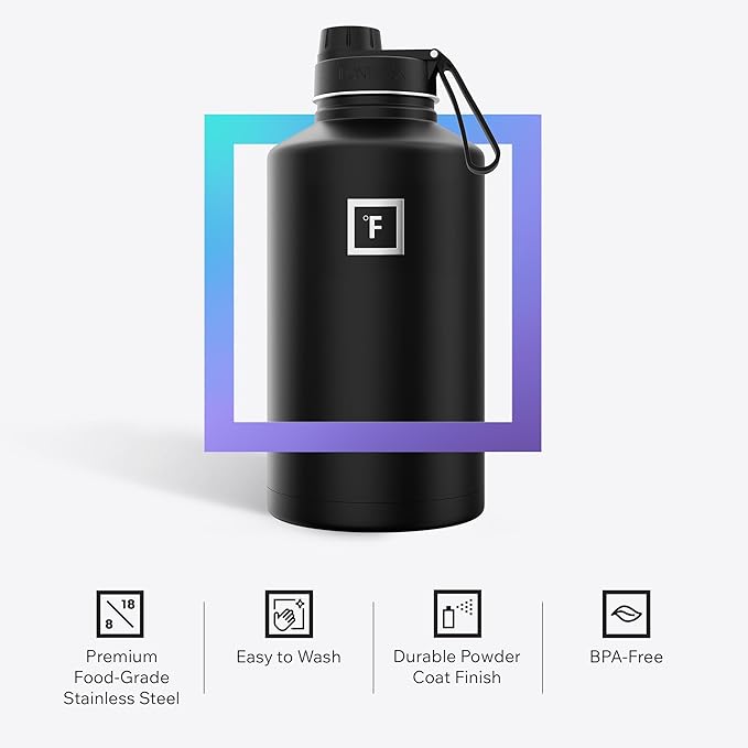 IRON °FLASK Camping & Hiking Hydration Flask with 3 Lids - Stainless Steel, Double Walled & Vacuum Insulated Water Bottle - Leak Proof & BPA Free (Bubble Gum, Spout - 64 oz)