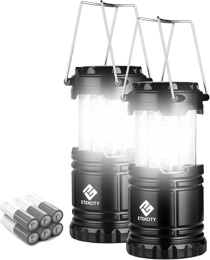 Etekcity Lantern Camping Essentials Lights, Led Flashlight for Power Outages, Survival Gear and Supplies for Emergency, Hurricane Preparedness Items , Battery Operated Lamp, 2 Pack, Black