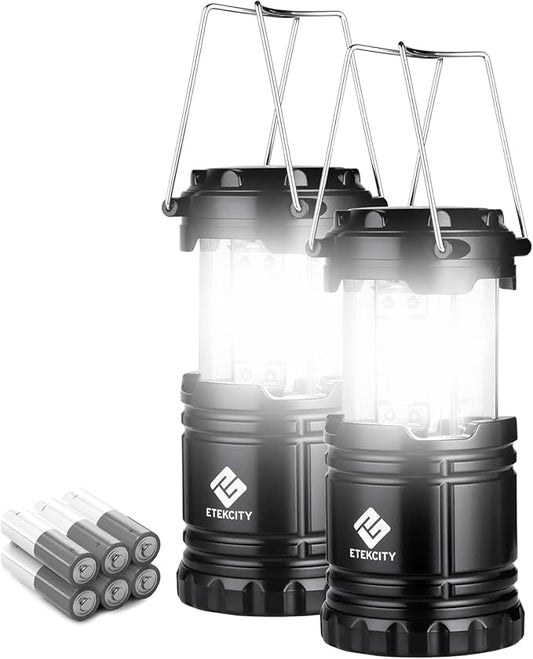 Etekcity Lantern Camping Essentials Lights, Led Flashlight for Power Outages, Survival Gear and Supplies for Emergency, Hurricane Preparedness Items , Battery Operated Lamp, 2 Pack, Black