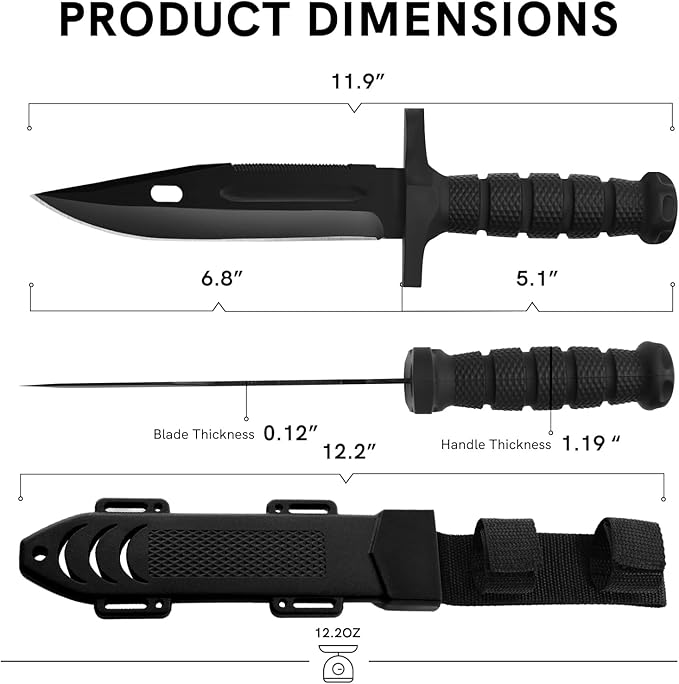 Dispatch Fixed Blade Hunting Knife with Sheath, 12-inch Survival Knives for Men Tactical Bowie Knife with Non-Slip Handle for Bushcraft, Outdoor Camping