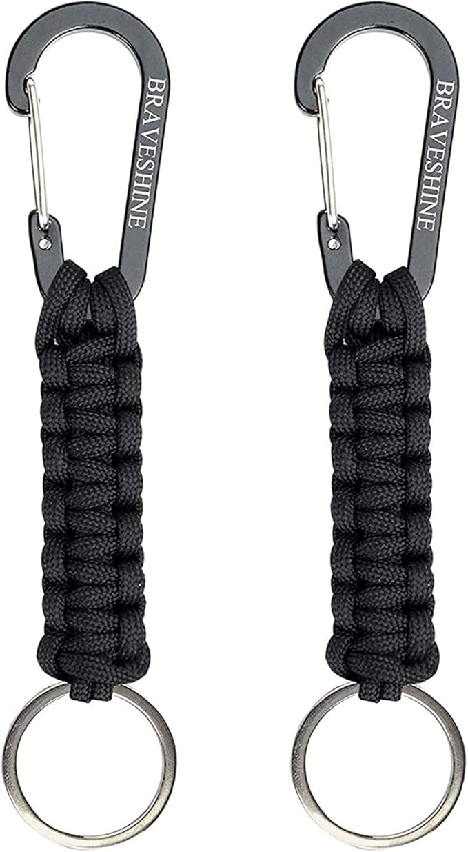 BRAVESHINE Paracord Keychain Carabiner Clip, D Ring Lanyard Hanger Stroller Hook for Water Bottle, Key, Backpacks, Men, Women