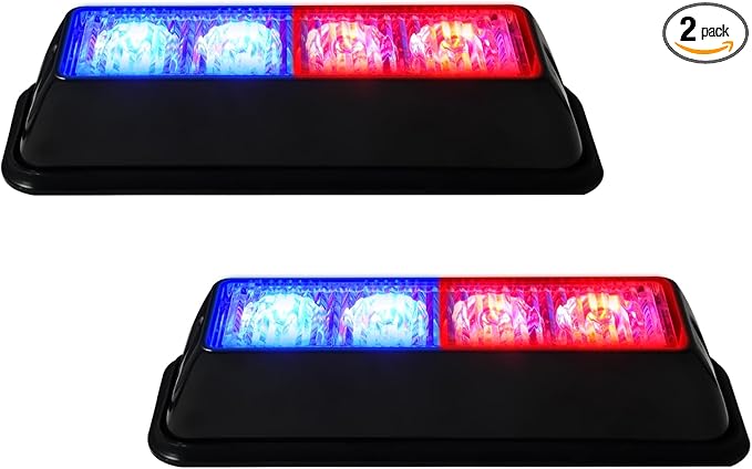 YM E-Bright 2-Pack Red Blue Dual Colors 4 LED Car Flash Light DRL Truck Warning Caution Emergency Construction Strobe Light DC 12V-24V