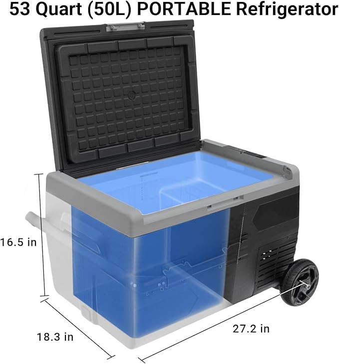 Smad Electric Cooler, 12 Volt Refrigerator, 53QT(50L) 12V Compressor Cooler -4?~50?, 12V Fridge 12/24V DC, Portable Freezer with Wheels for Camping, Travel, Truck, Home