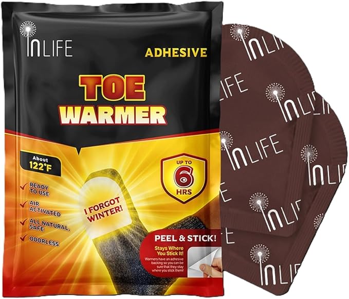 InLife Super Warmer with Adhesive Backing for Toes, All Natural & Safe, Wider Area Covered, Higher Heating 145°F, Air Activated, Easy & Comfort, Steady Longer Lasting, Odorless, 20 Pairs (40 Units)