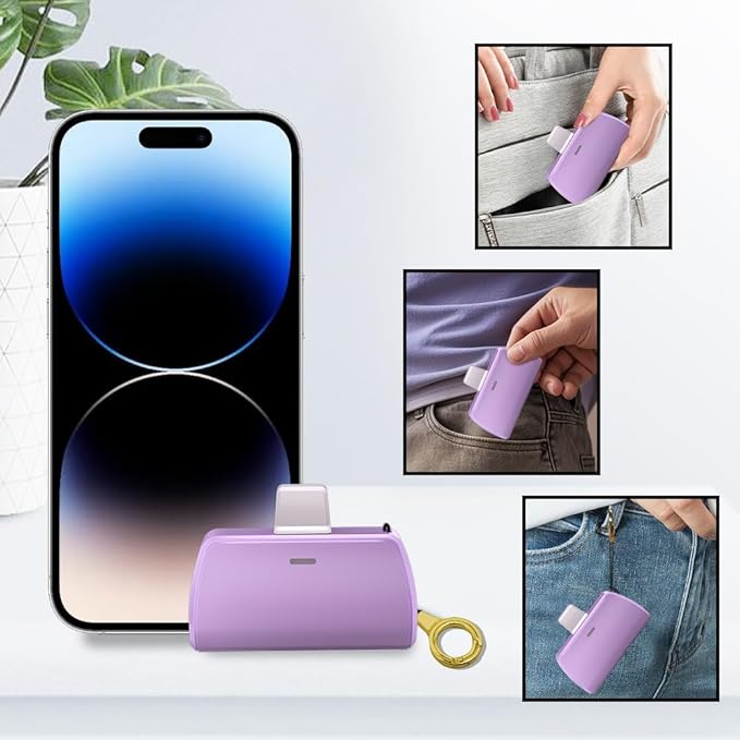 WAVYPO Keychain Portable Charger 2500mAh, Cell Phone Portable Power Bank Pack Mini Power Emergency Pod Fast Charging Compatible for iPhone 14/14 Pro Max/13/13 Pro Max/12/12 Pro Max/11/XR/X/8 (Purple)